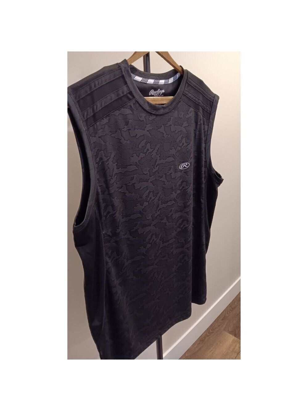 LARGE Rawlings Mens Sleeveless Shirt Gym, Running 100% Polyester Black Gray